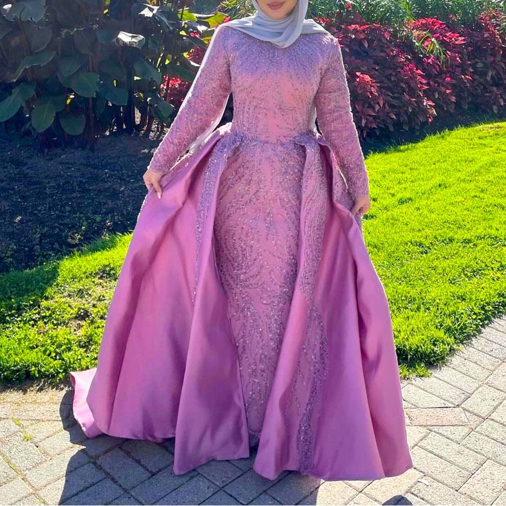 Elegant Long Sleeve Lavender Dress